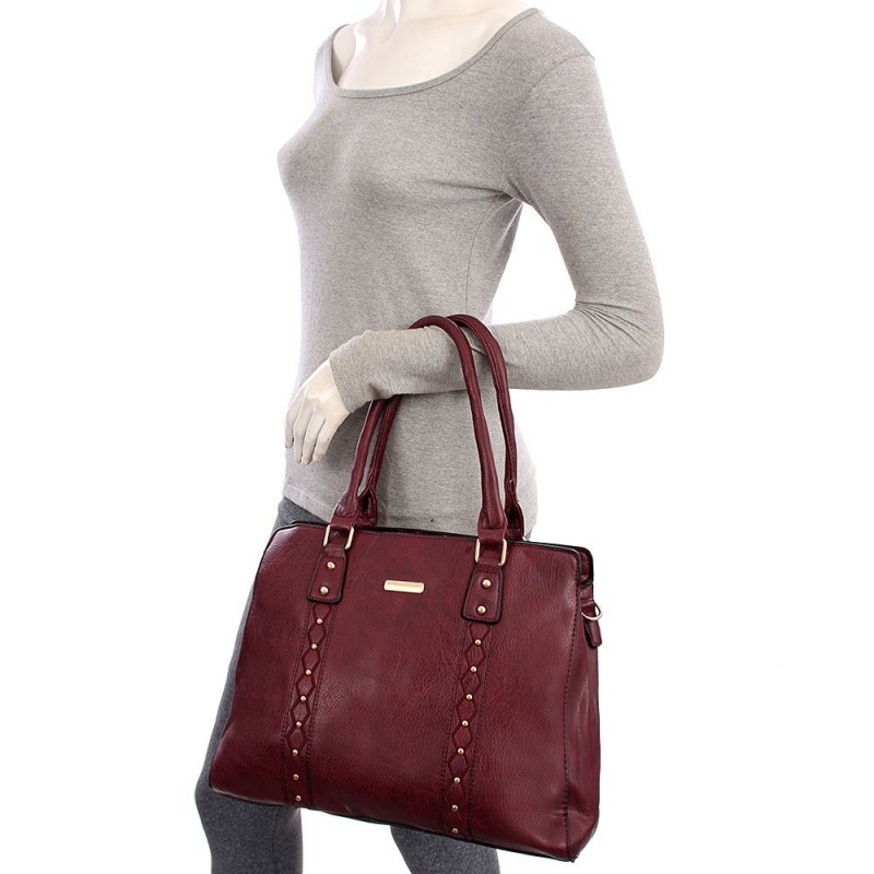 Bolsa Totem Feminina Alto Relevo Tressê Tachas Alça Dupla