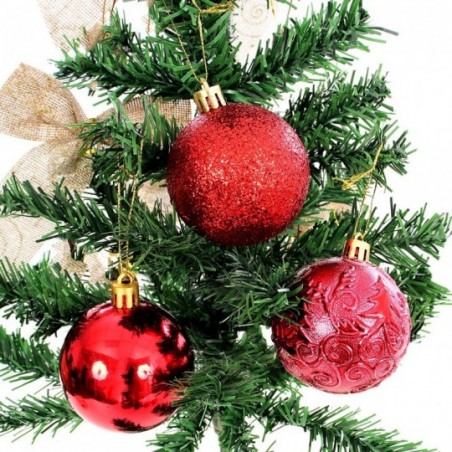 Kit 9 Bolas De Natal Mista Vermelha Textura Arabescos 6 Cm