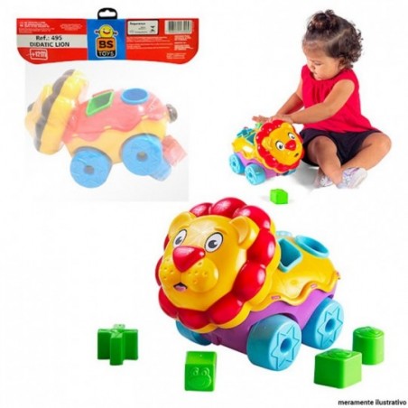 Carrinho Infantil Leão Colorido Didático Formas Geométricas