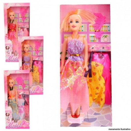 Boneca Infantil Top Model Com 2 Vestidos + Acessório