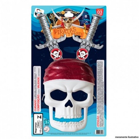Kit Pirata Dos 7 Mares Máscara + Espadas Brinquedo Infantil