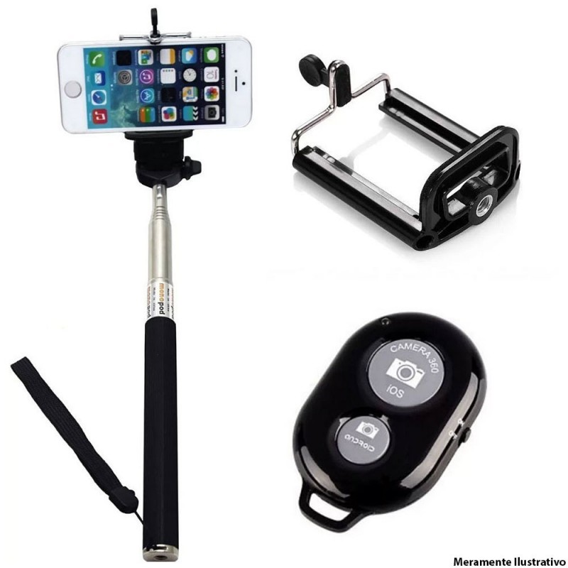 Tripé Bastão Extensível Fotos Celular Bluetooth Com Controle