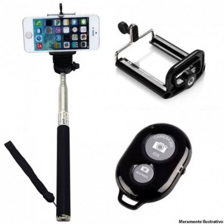 Tripé Bastão Extensível Fotos Celular Bluetooth Com Controle