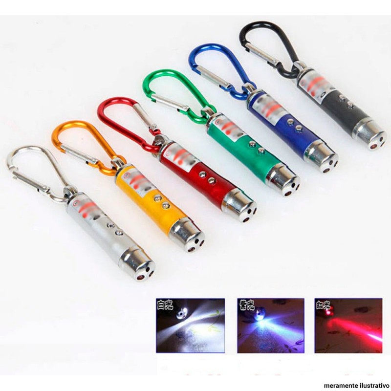 Mini Chaveiro Lanterna Luz Negra Laser 3 em 1 Cores Variadas
