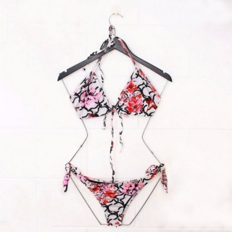 Conjunto Biquíni Feminino Floral Cortininha + Calcinha Laço