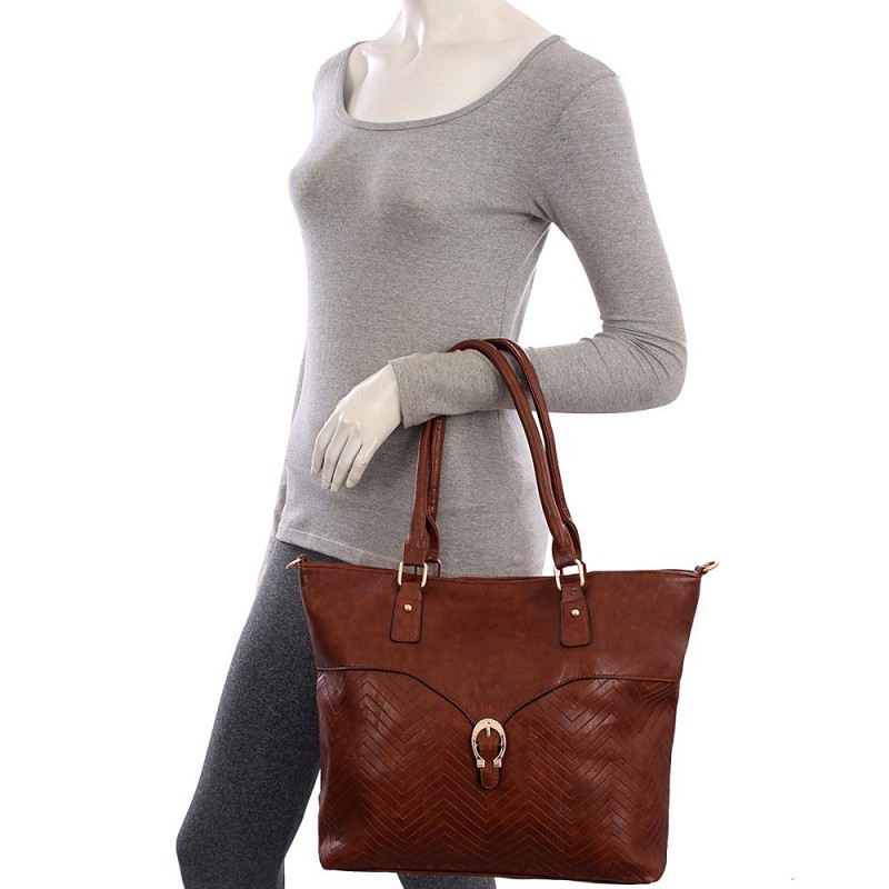 Bolsa Feminina Ombro Grande Em Alto Relevo Detalhe Metálico