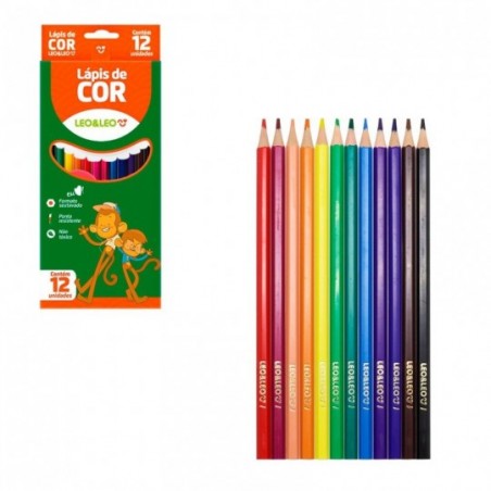 Lápis De Cor Escolar Sextavado 12 Cores Leo E Leo No Atacado