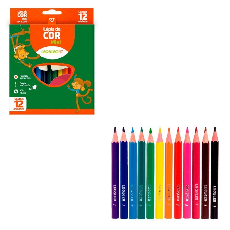 Mini Lápis De Cor Sextavado 12 Cores Leo E Leo No Atacado