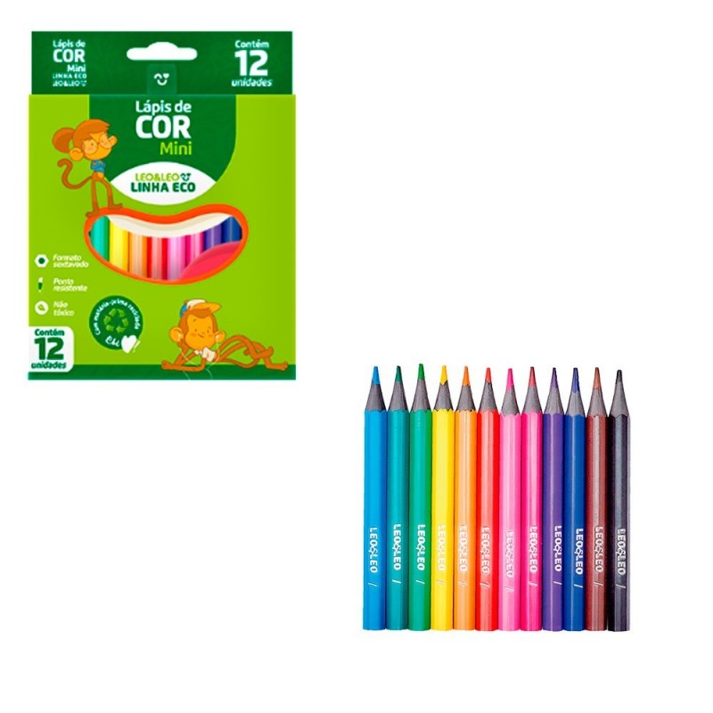 Mini Lápis De Cor Sextavado Linha Eco 12 Cores Leo E Leo