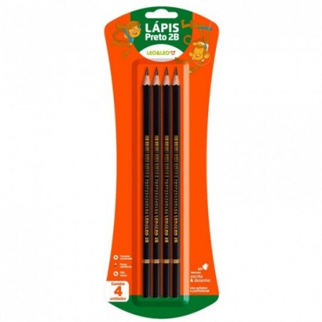 Kit Lápis Preto Sextavado 2B 4 Peças Linha Ouro leo E Leo