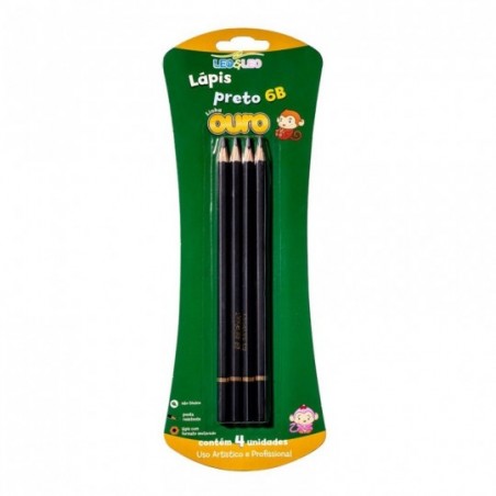 Kit Lápis Preto Sextavado 6B 4 Peças Linha Ouro leo E Leo