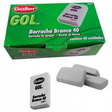 Kit Com 40 Borrachas Escolares Brancas Goller