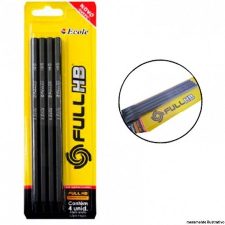 Kit Lápis Escolar Full HB N°2 Preto Sextavado 4 Peças