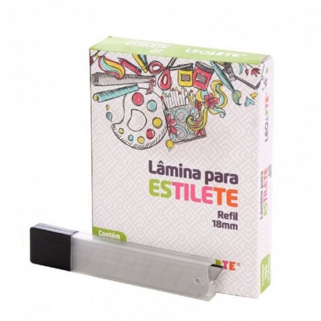 Kit 10 Lâminas Refis Estilete Largo 18mm Leo E Leo No Estojo
