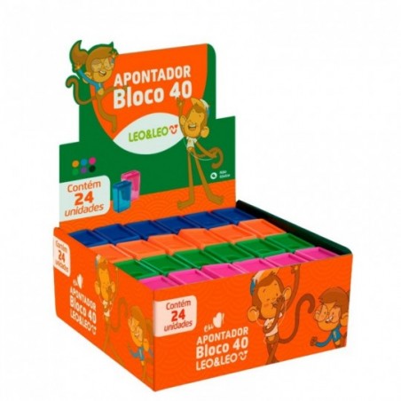 Kit Apontador Escolar Bloco C/Deposito 24 Peças Leo E Leo