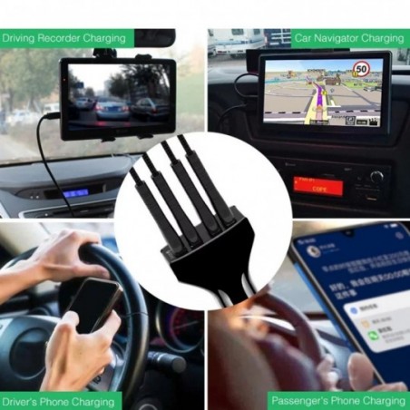 kit Carregador Veicular 4 Entradas + Cabo USB 3 Em 1 Atacado