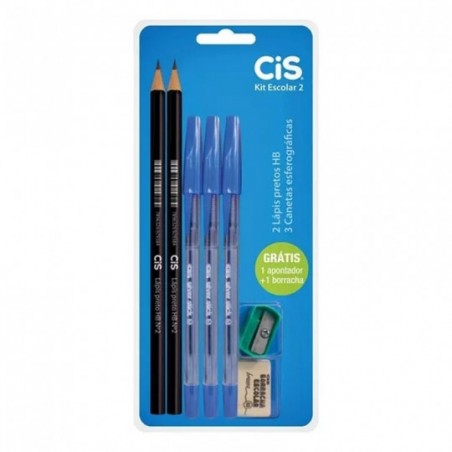 Kit Material Escolar 7 Peças Caneta Lápis Borracha CIS