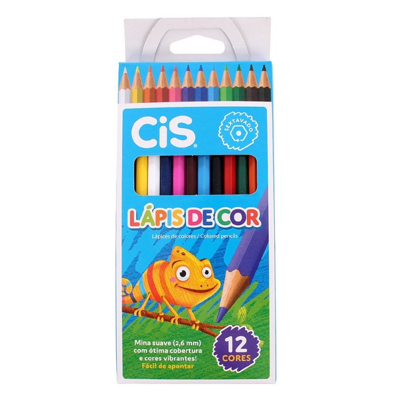 Lápis De Cor Escolar 2,6mm Sextavado 12 Cores Vibrantes CIS