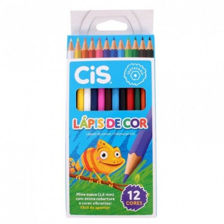 Lápis De Cor Escolar 2,6mm Sextavado 12 Cores Vibrantes CIS