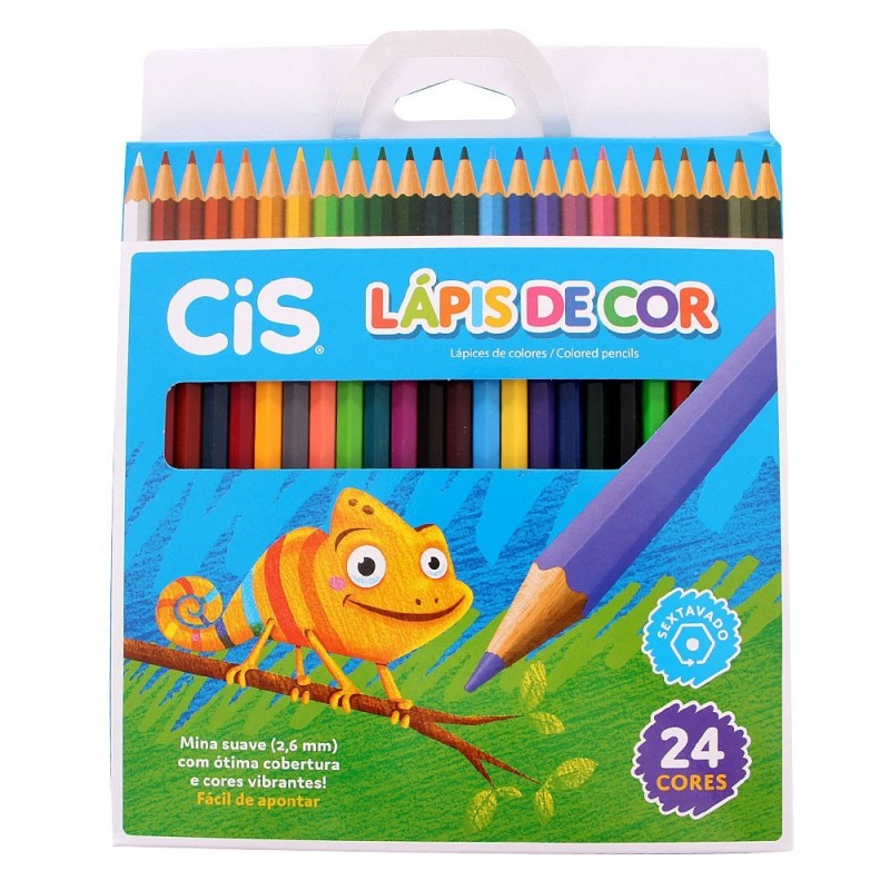 Lápis De Cor Escolar 2,6mm Sextavado 24 Cores Vibrantes CIS