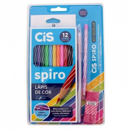 Kit Escolar Spiro Cis 15 Peças Lapiseira Caneta Borracha