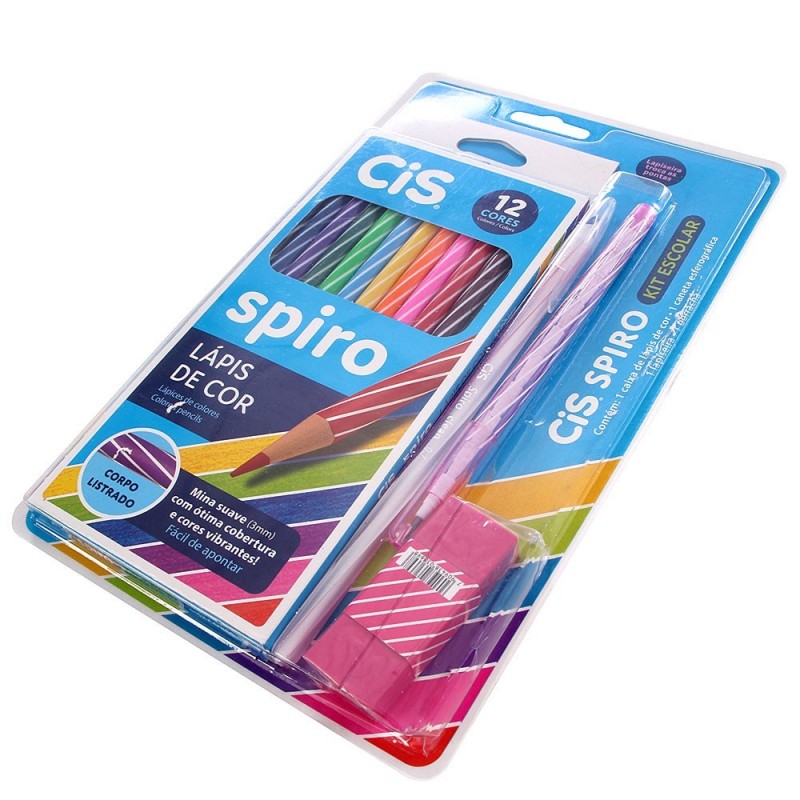 Kit Escolar Spiro Cis 15 Peças Lapiseira Caneta Borracha