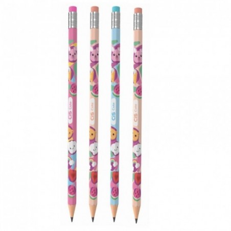 Kit 4 Lápis Escrever HB Com Borracha Estampa Meninas CIS