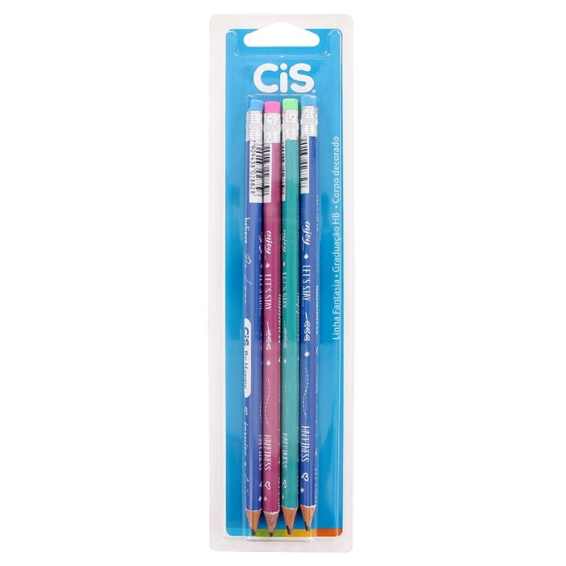 Kit Lápis De Escrever HB Fantasia 4 Peças CIS No Atacado