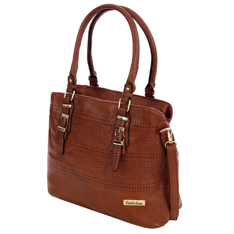 Bolsa Feminina Ombro Perfurada Com Detalhes Metálicos