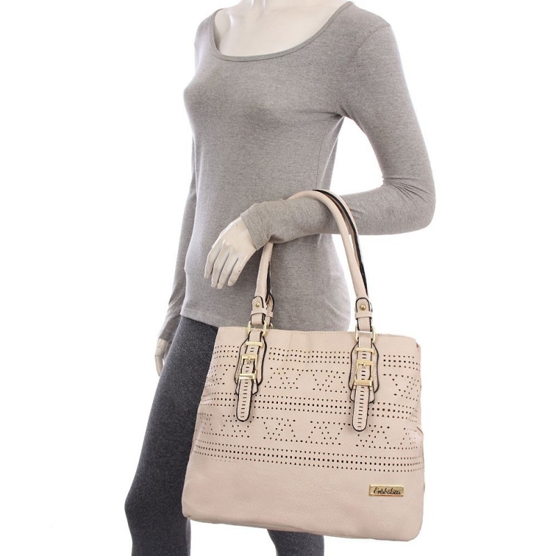 Bolsa Feminina Ombro Perfurada Com Detalhes Metálicos