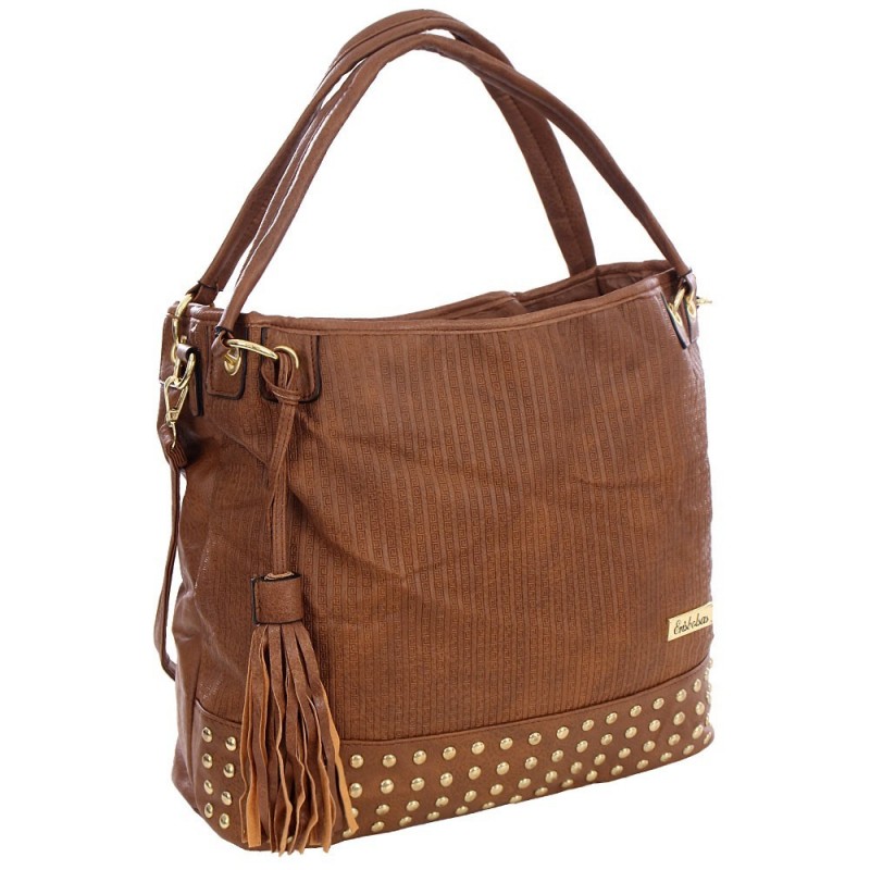 Bolsa Feminina Hobo Luxo Texturizada Com Tachas E Tassel
