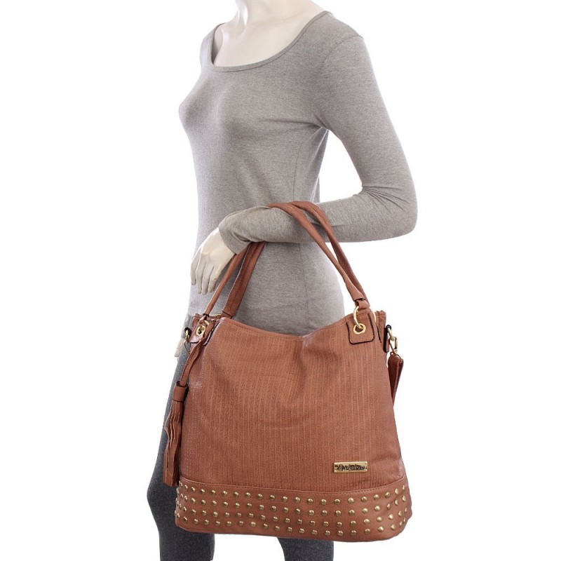 Bolsa Feminina Hobo Luxo Texturizada Com Tachas E Tassel