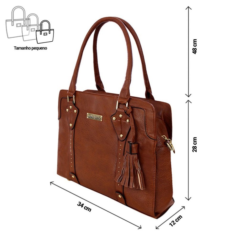 Bolsa Feminina Ombro Média Tachas Cravejadas E Tassel