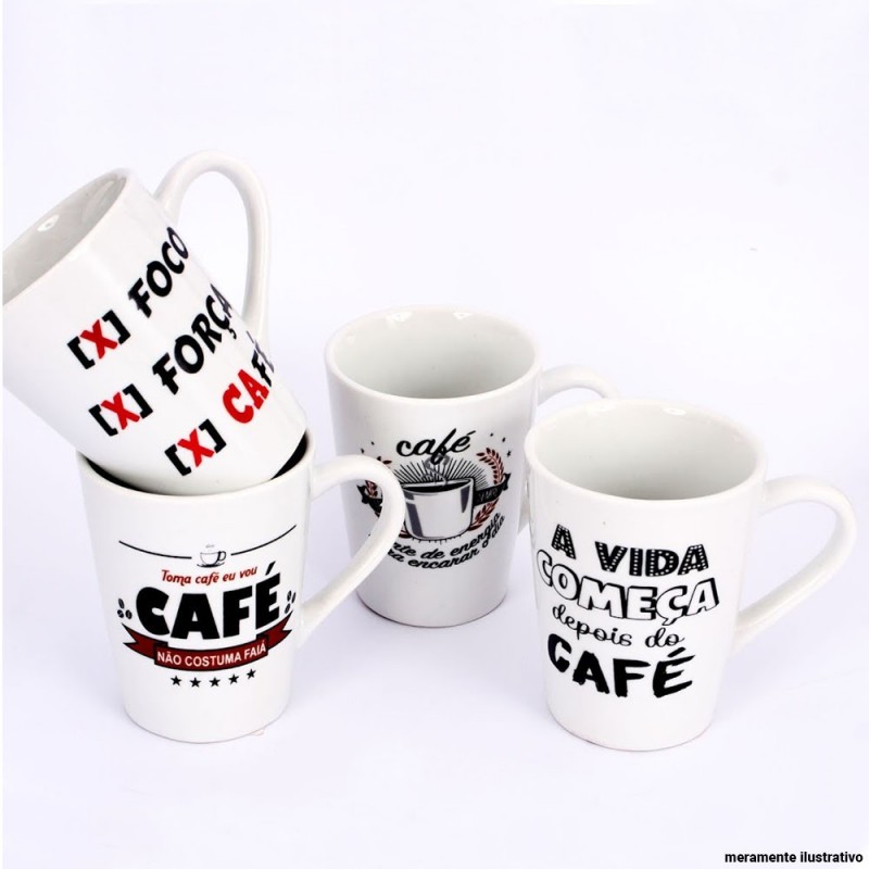 Caneca De Porcelana Estampa Frases Café 220 Ml
