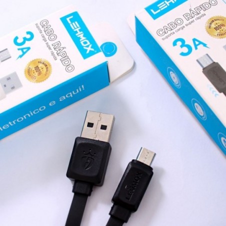 Cabo Micro USB V8 Turbo 1 Metro Emborrachado Lehmox LE-368