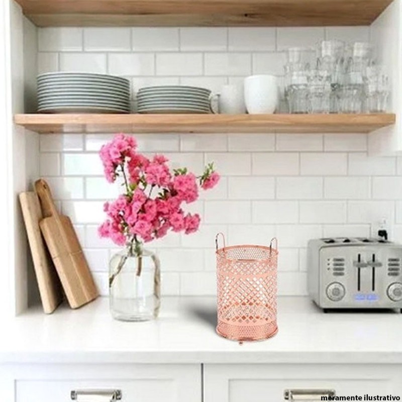 Porta Talheres Escorredor Metalizado Rose Gold 11 Cm Wellmix