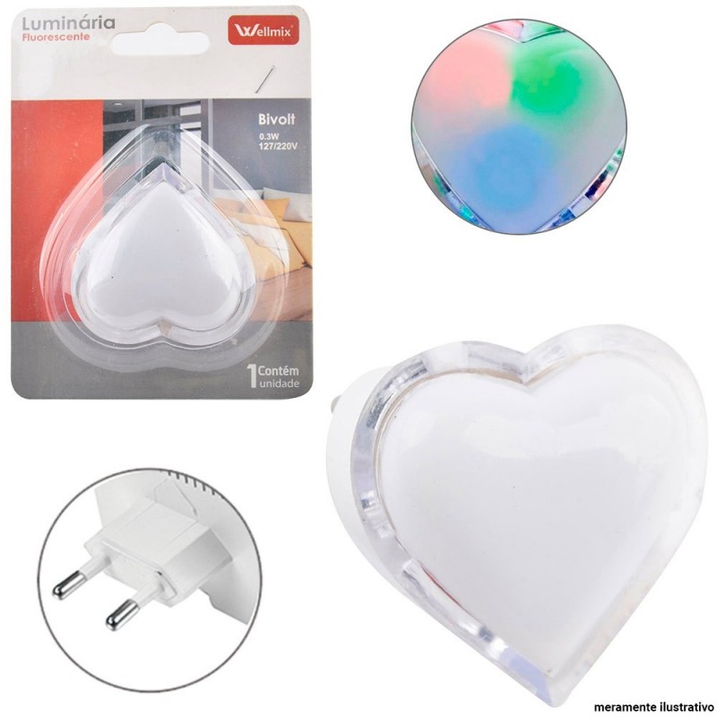 Abajur Tomada Iluminaria Mini Formato Coração Bilvolt 5 cm
