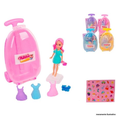 Boneca Nikkie Infantil C/ Mala Acessórios Well Kids Atacado
