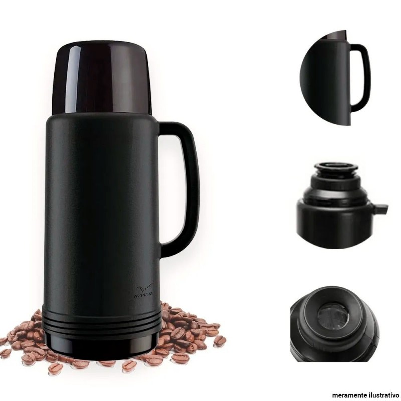 Garrafa Térmica Ideal Preto 1L Invicta Chá Café