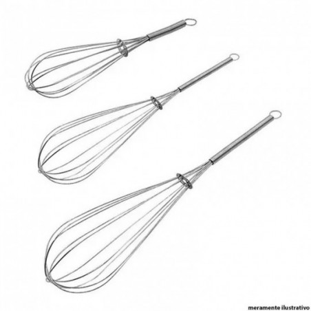 Conjunto De Fouet Batedor De Claras 3 Peças Aço Inox