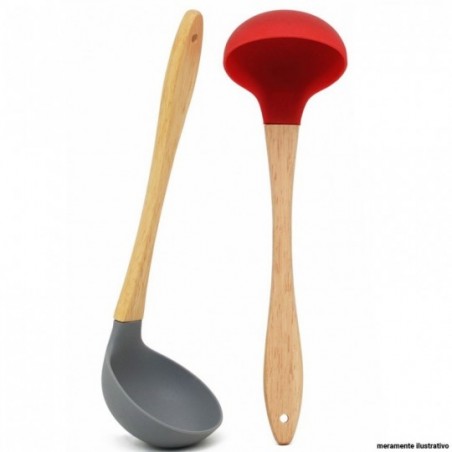 Concha De Cozinha Silicone Com Cabo De Madeira