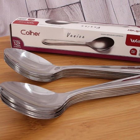 12 Peças Aço Inox Colher De Mesa Venice Wellmix No Atacado