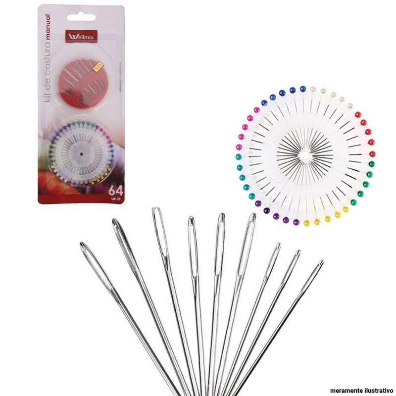 Kit De Costura Manual 64 Peças Alfinetes Agulhas Wellmix