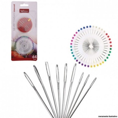 Kit De Costura Manual 64 Peças Alfinetes Agulhas Wellmix