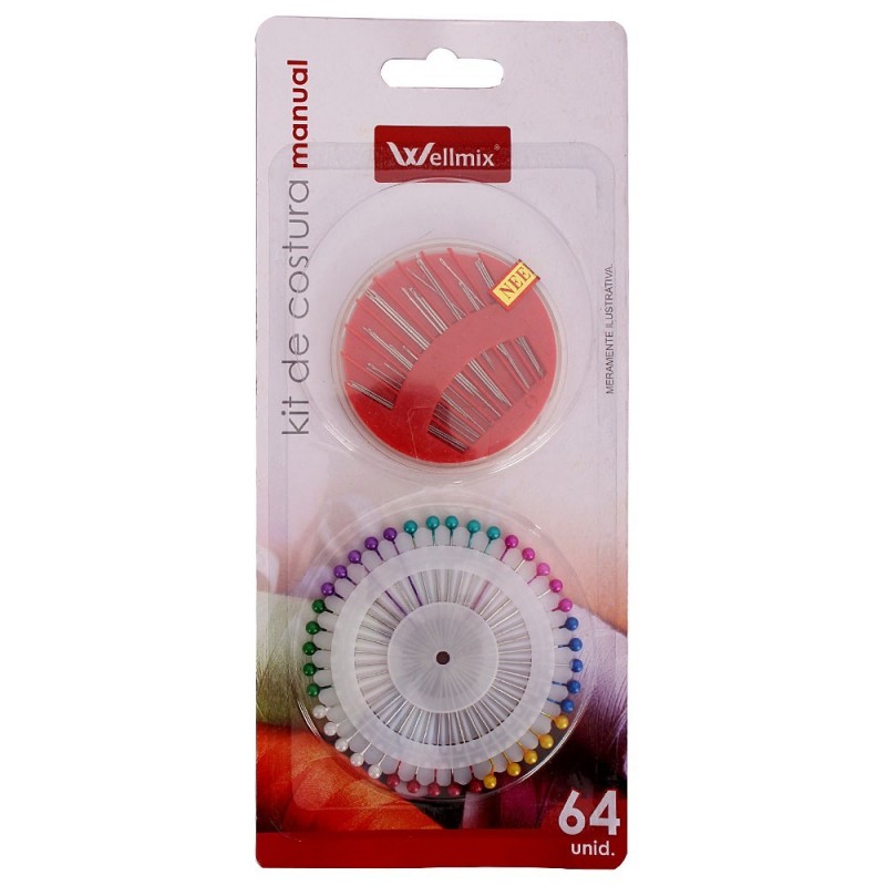 Kit De Costura Manual 64 Peças Alfinetes Agulhas Wellmix