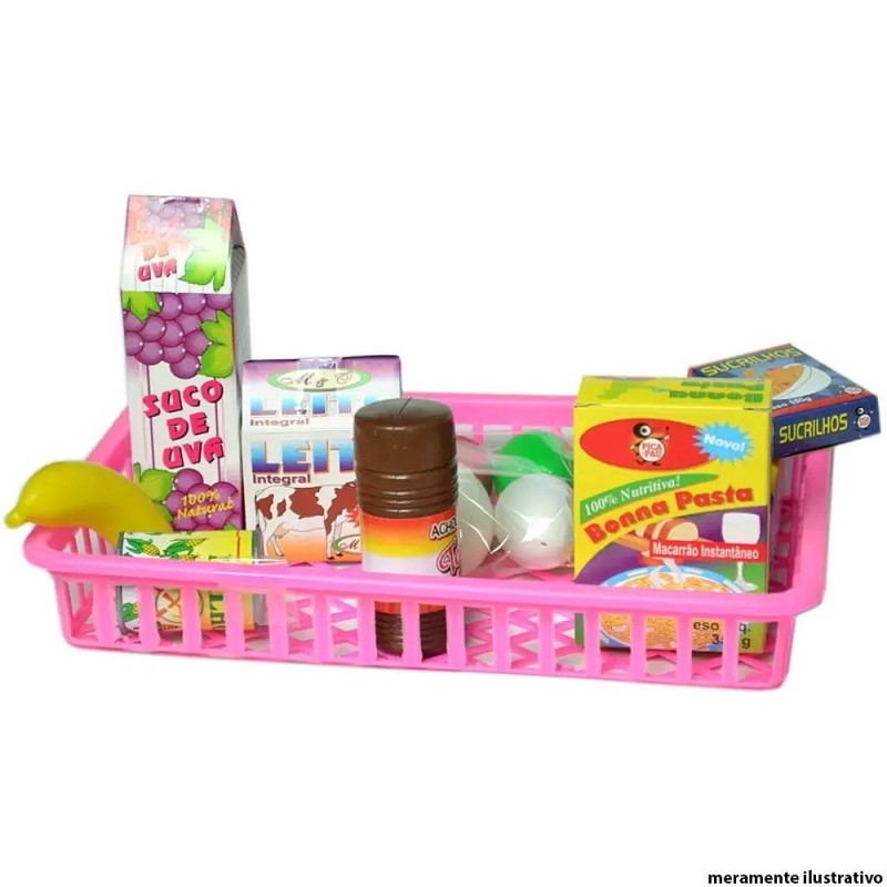 Kit Cesta Mini Mercado Com 13 Acessórios De Brinquedo