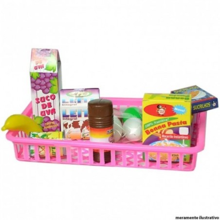 Kit Cesta Mini Mercado Com 13 Acessórios De Brinquedo