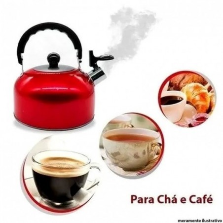 Chaleira Inox Colorida Com Apito 2 Litros Alça De Mão 20 Cm