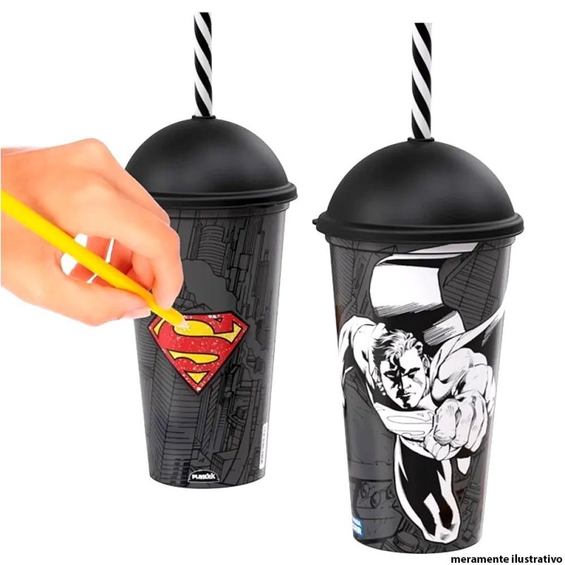 Copo Shake Heróis Superman 500ml C/ Tampa Canudo Plasútil