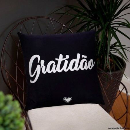 Kit Duas Capa De Almofada Estampa Gratidão Cor Azul 43 Cm